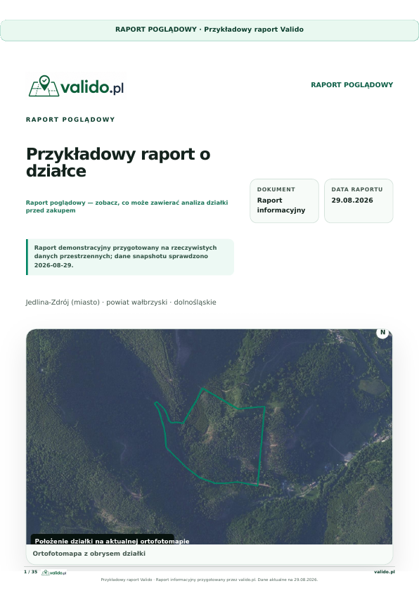 Okładka przykładowego raportu Valido o rzeczywistej działce